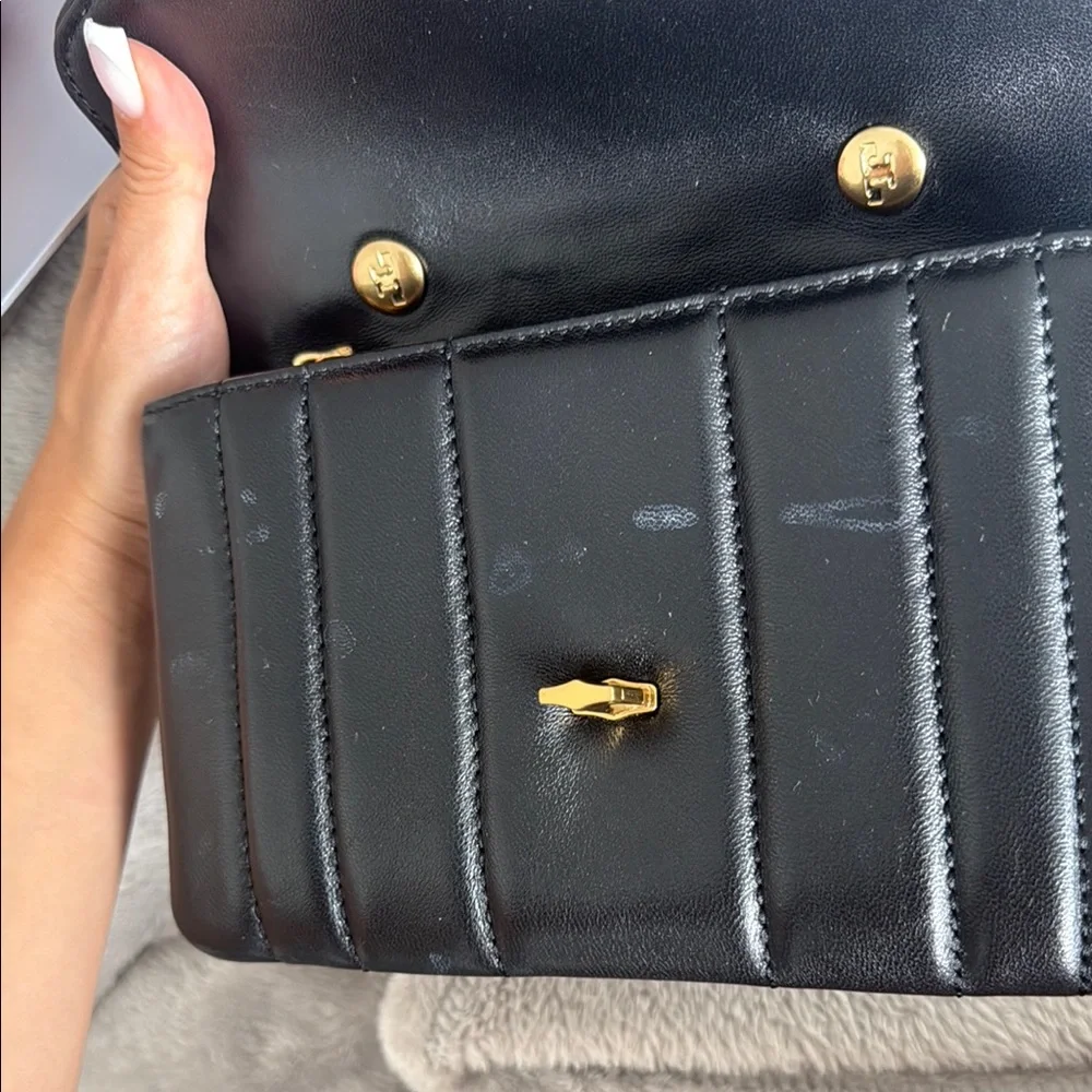 Tory Burch Black Quilted Top-Handle Bag with Gold Logo